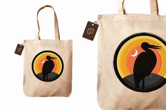 Cute Stork Patch with Sunset
