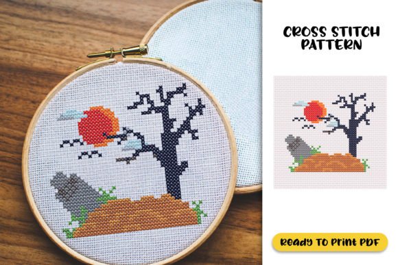 Halloween Night Graveyard Cross Stitch
