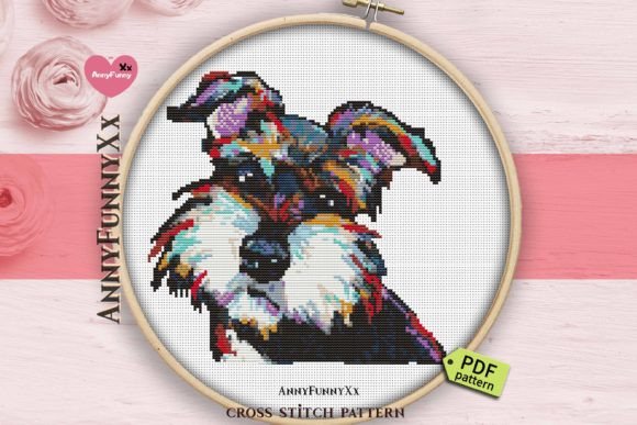 Rainbow Schnauzer Cross Stitch Pattern